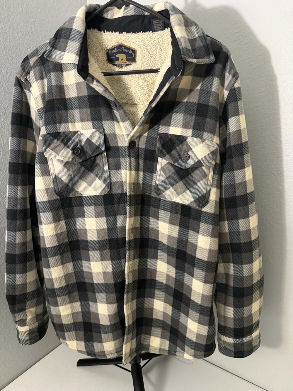 Pendleton Black and Cream Plaid Sherpa-Lined Shirt Jacket